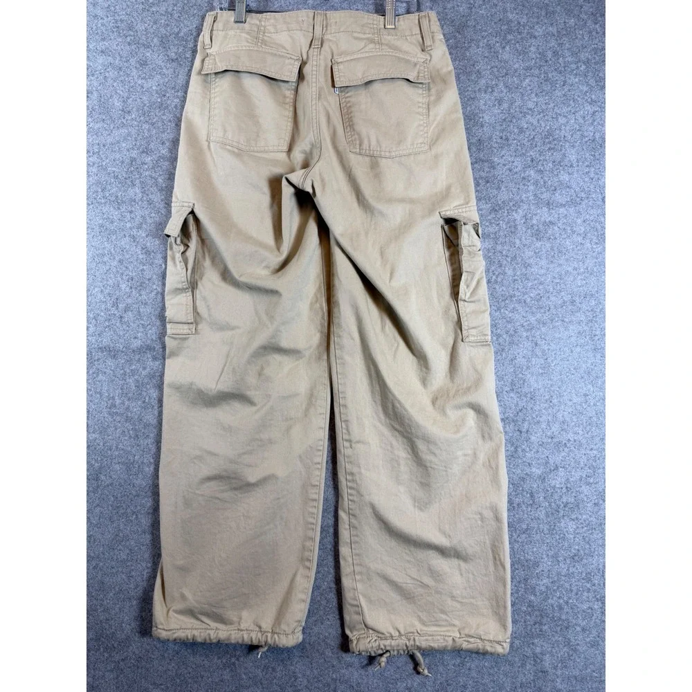 Levis Loose Cargo Pants Mens W28 L30 Tan Khaki Good Drawstring Hem A4707-0016